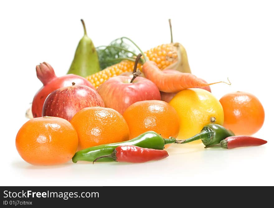 Vegetables and fruits isolated on white. Vegetables and fruits isolated on white