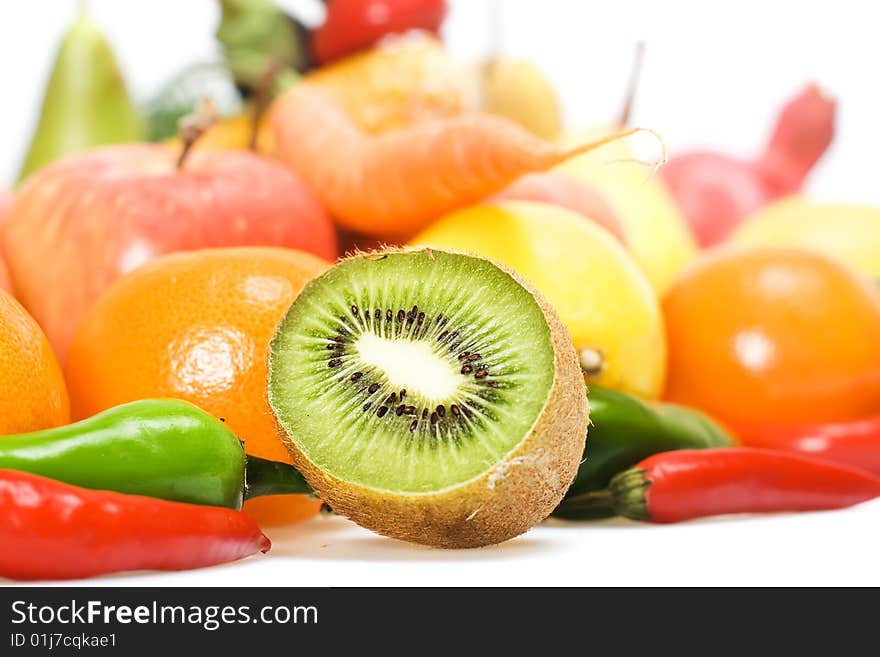 Vegetables and fruits isolated on white. Vegetables and fruits isolated on white