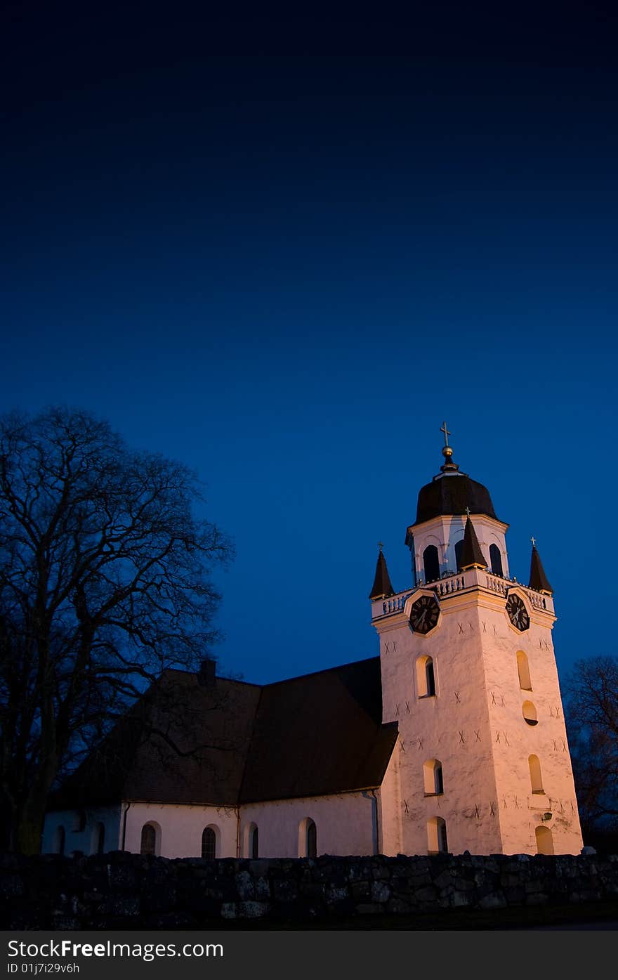 An old church a cold night .