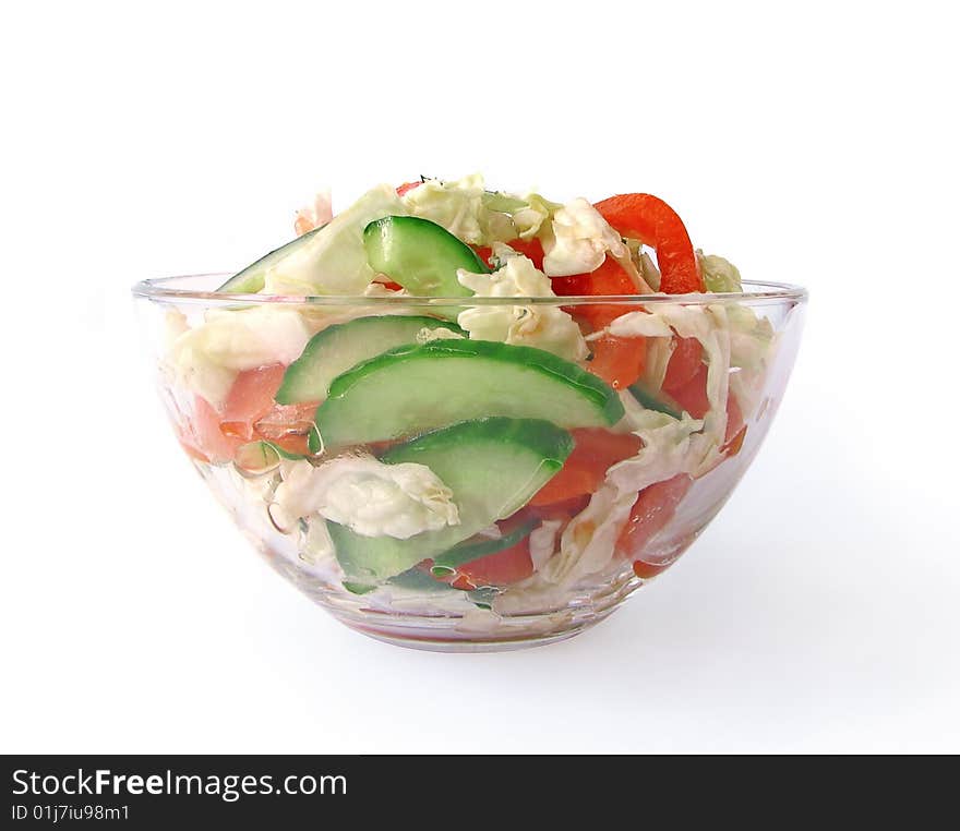 Fresh vegetable salad with tomato and cucumber isolated on white background