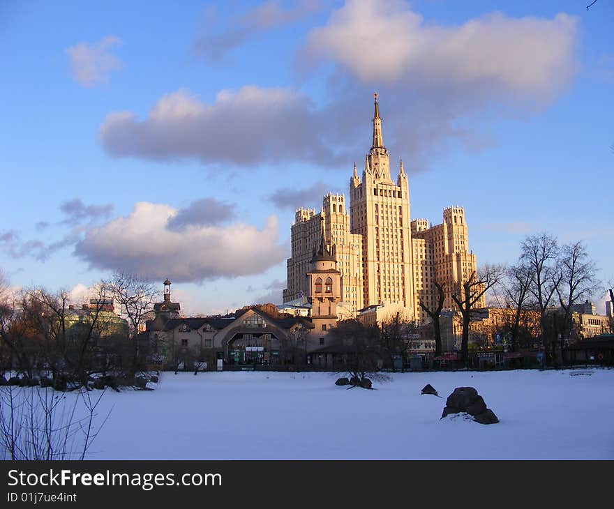 Russia. Moscow. Landscape.House and frozen pond. 2009. Russia. Moscow. Landscape.House and frozen pond. 2009.