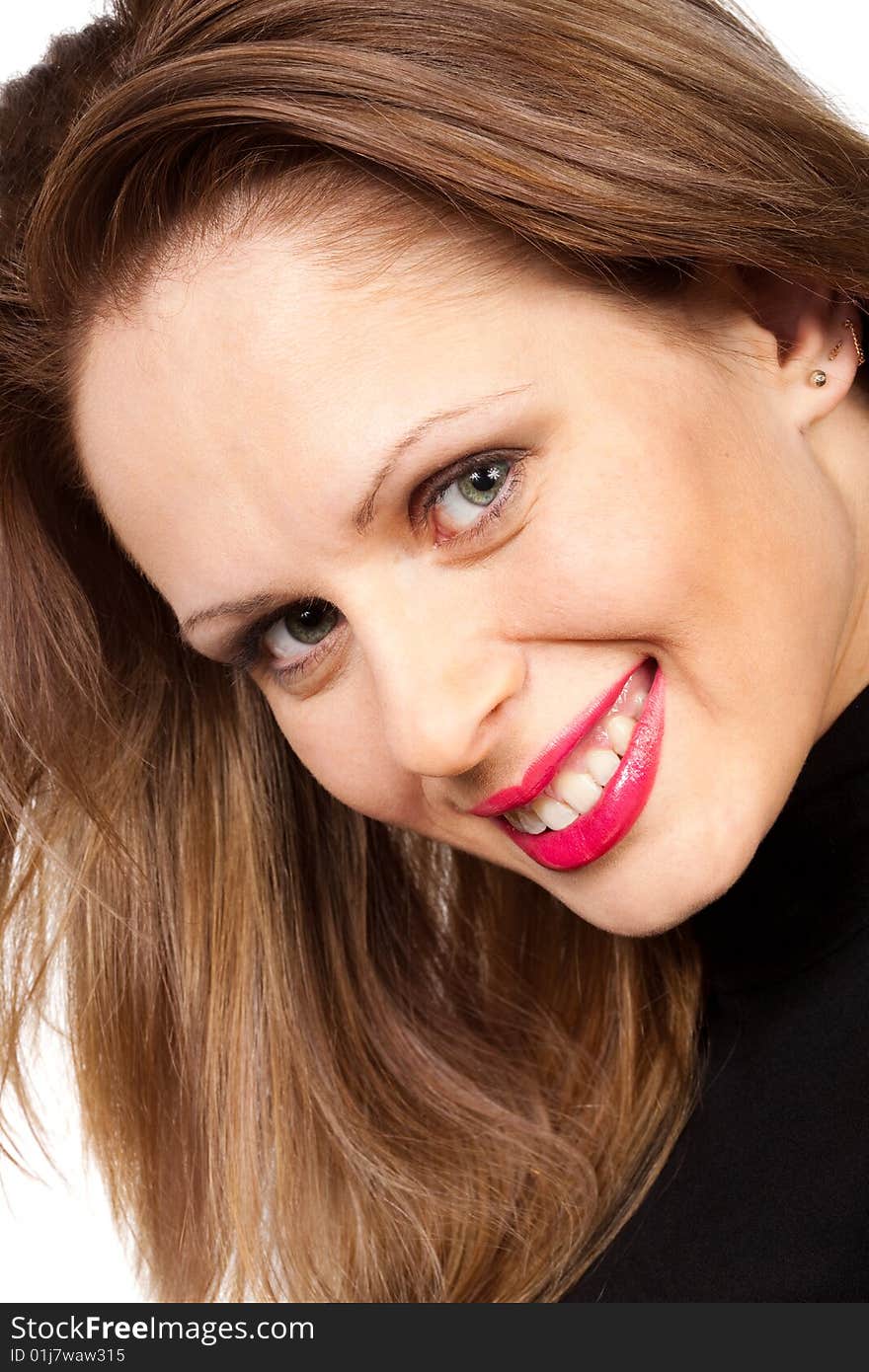 Portrait of a young woman on a white background