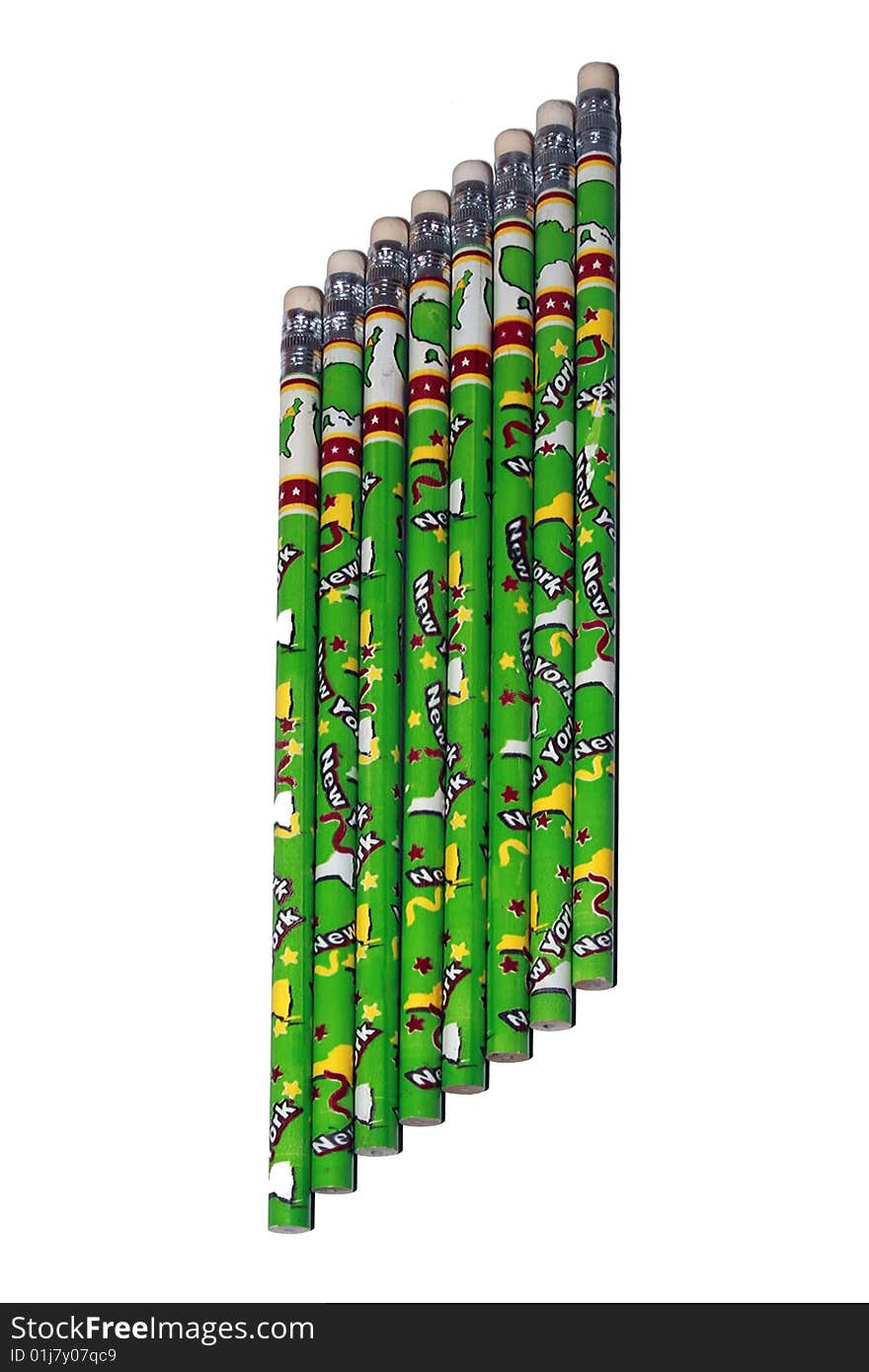 Eight green pencils