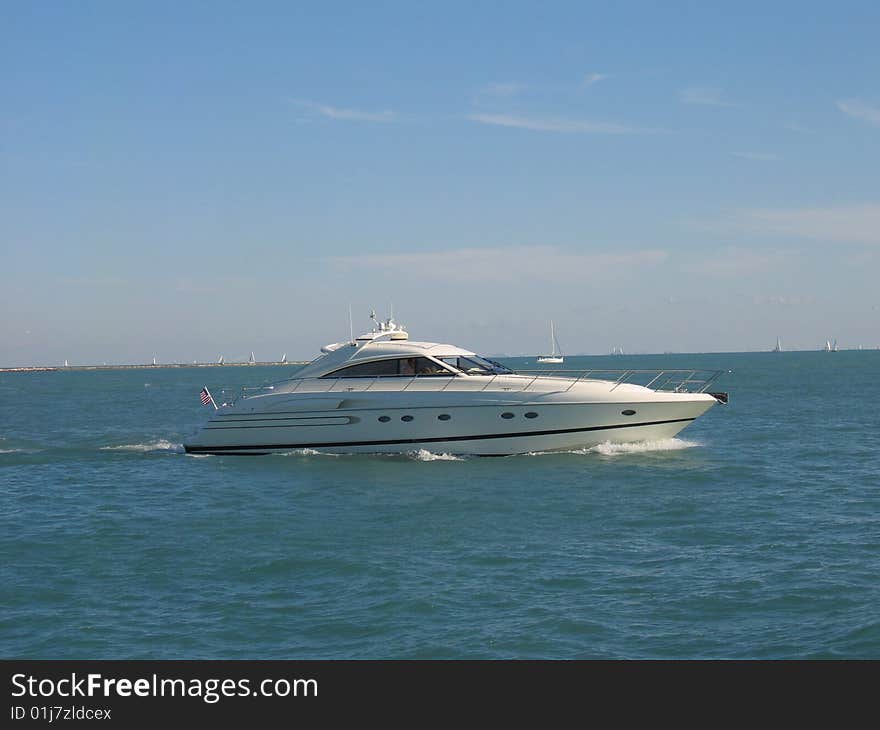 Motor boat close to Chicago on Erie lac. Motor boat close to Chicago on Erie lac