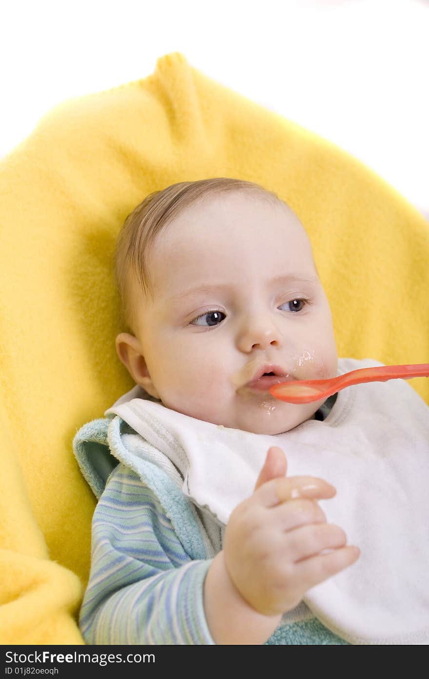 Eating baby on a white background