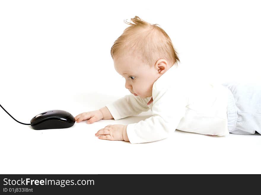 Baby playing on white background. Baby playing on white background