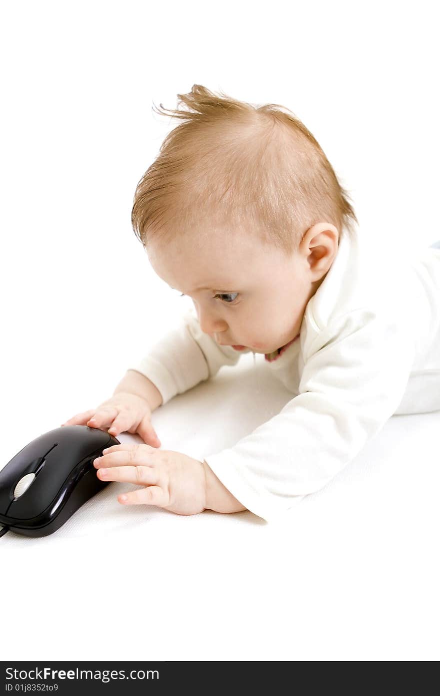 Baby playing on white background. Baby playing on white background