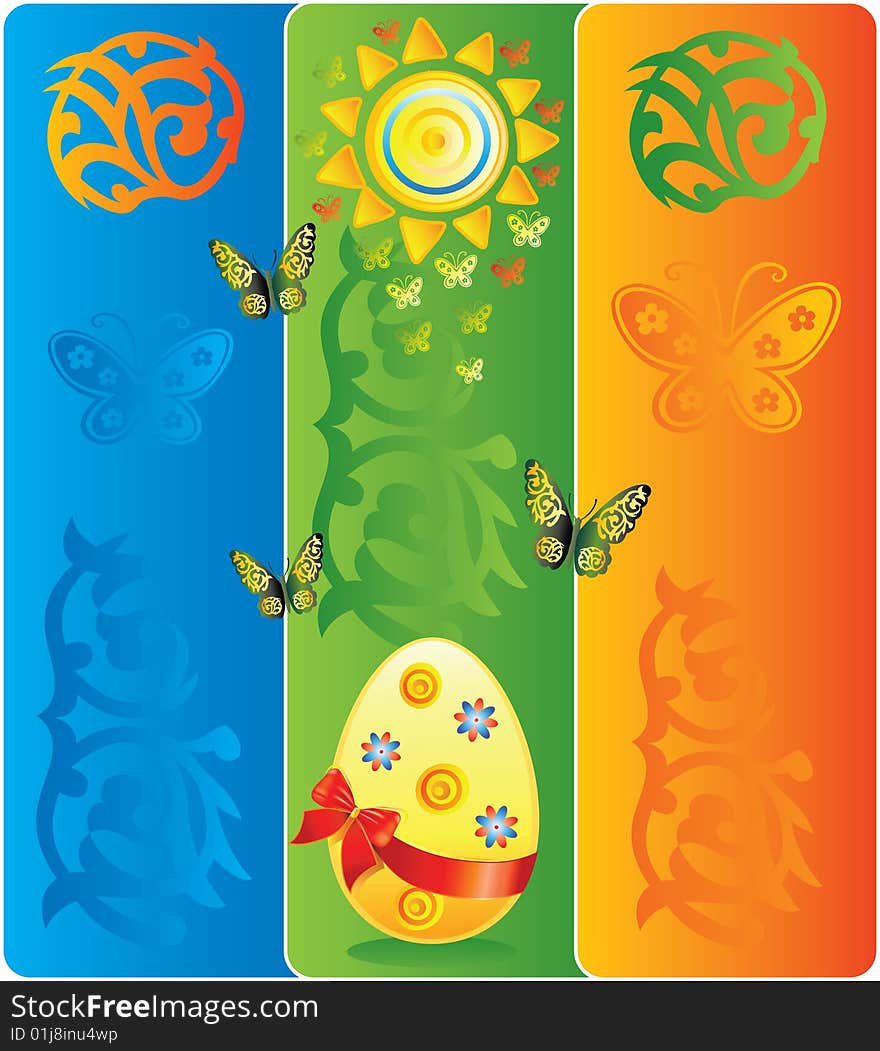 Easter bright background with egg and butterflies. Easter bright background with egg and butterflies