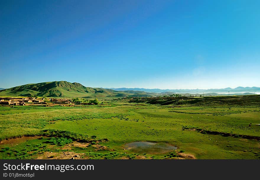 Early morning's sunlight shines in the vast prairie. Early morning's sunlight shines in the vast prairie