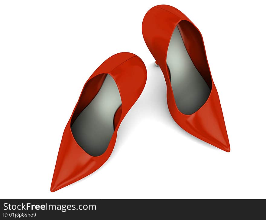 Two red women shoes isolated on white