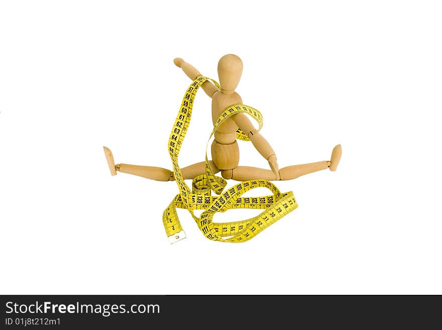 Wood person with yellow metric ribbon - fitness symbol