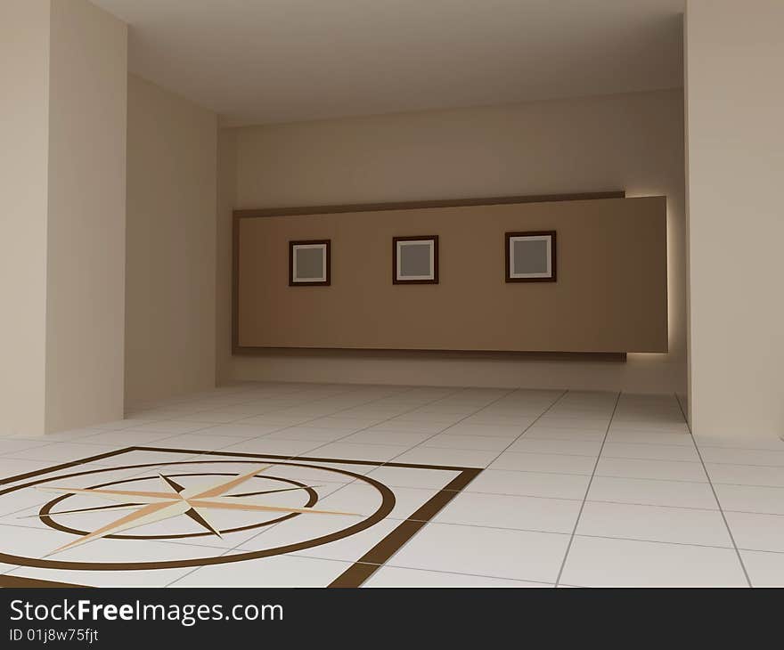 The interior of the abstract hall. 3d render image.