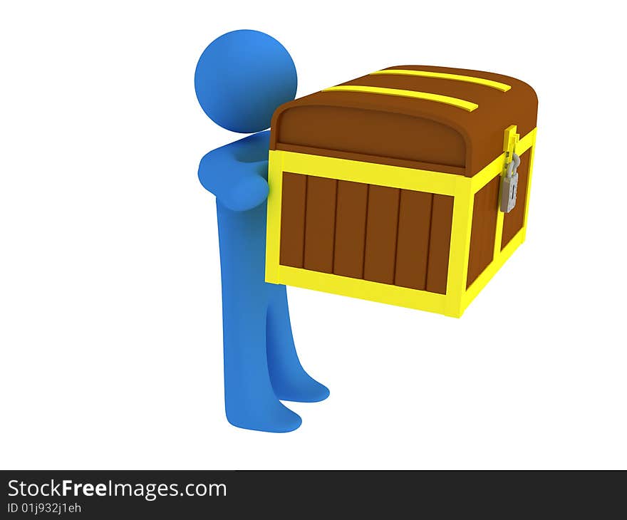 3d render of person with treasure chest.