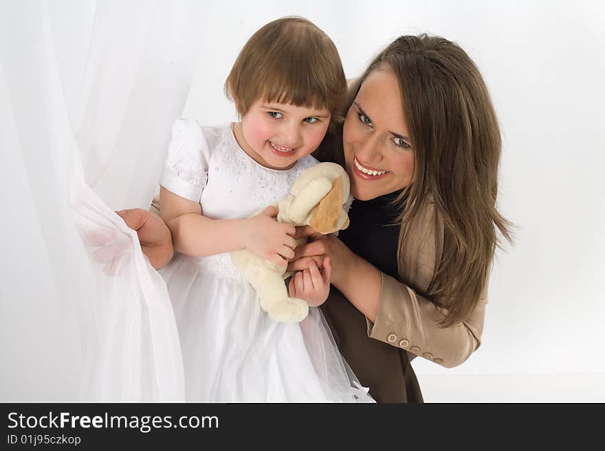 A photograph portrait young woman and kid