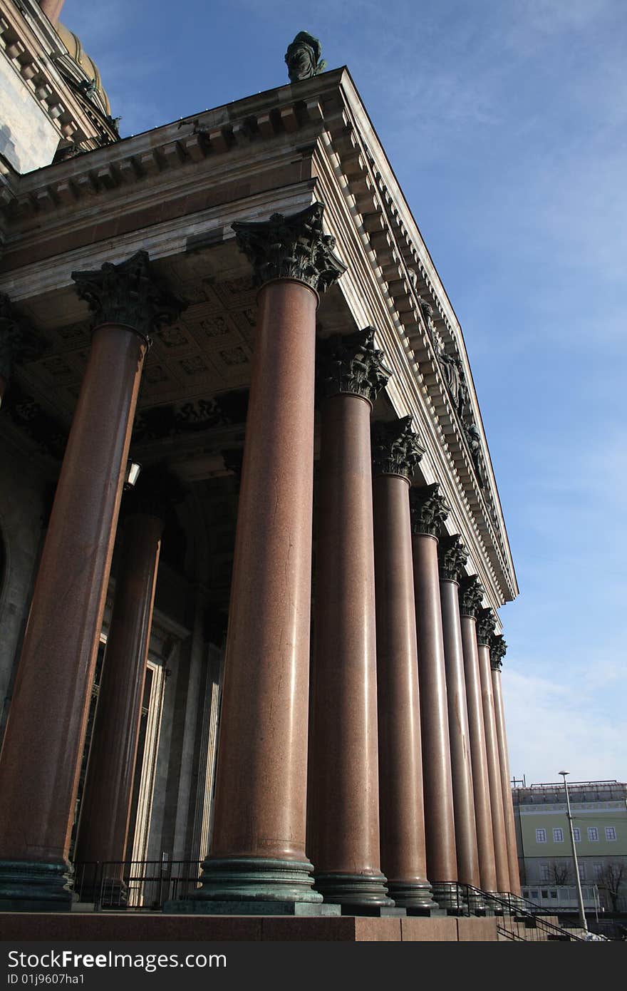 Isaakievsky cathedral colonnade in Saint Petersburg