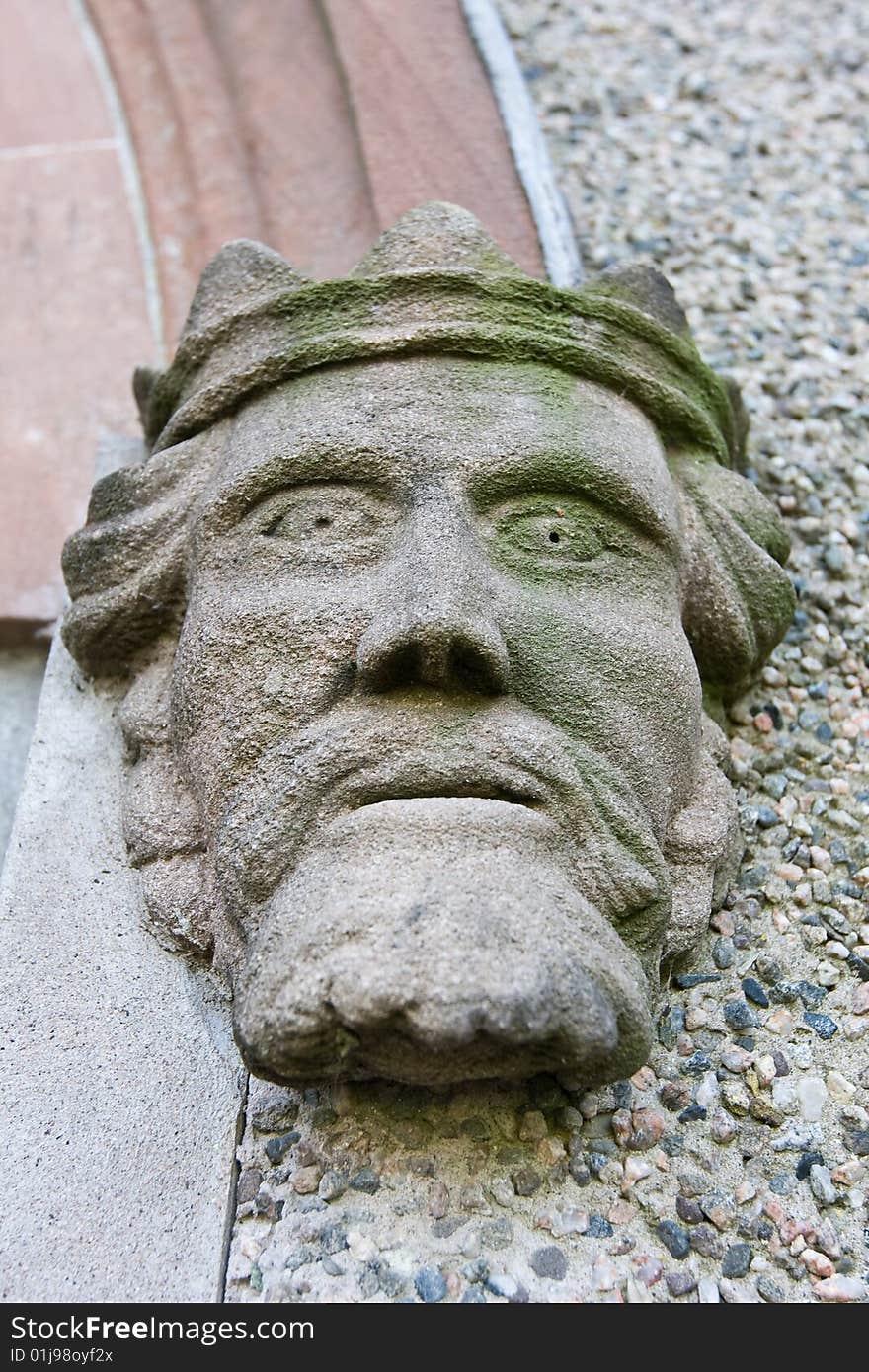 Stone head of a king from an old fort in ireland