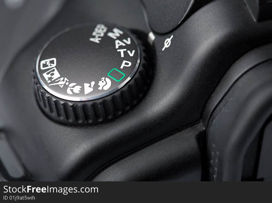 Macro of black DSLR camera