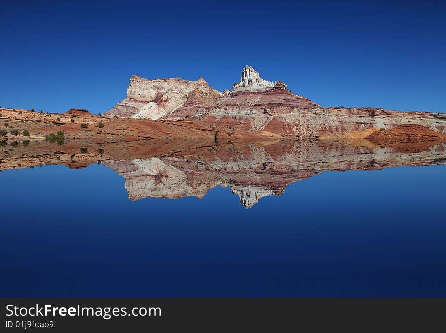 View of red rock formations in San Rafael Swell with blue sky�s