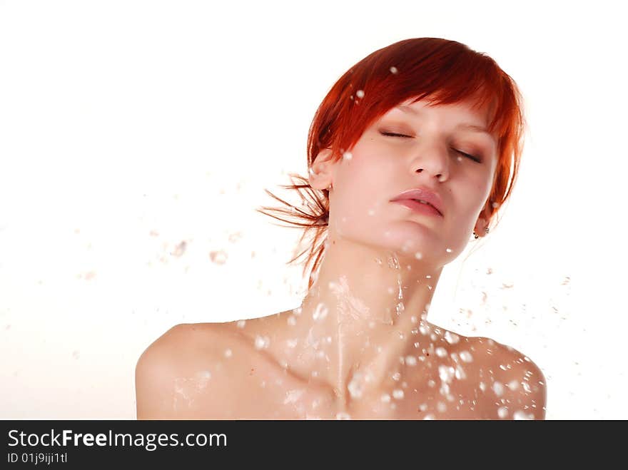 Beautiful young woman and drops of water. Beautiful young woman and drops of water