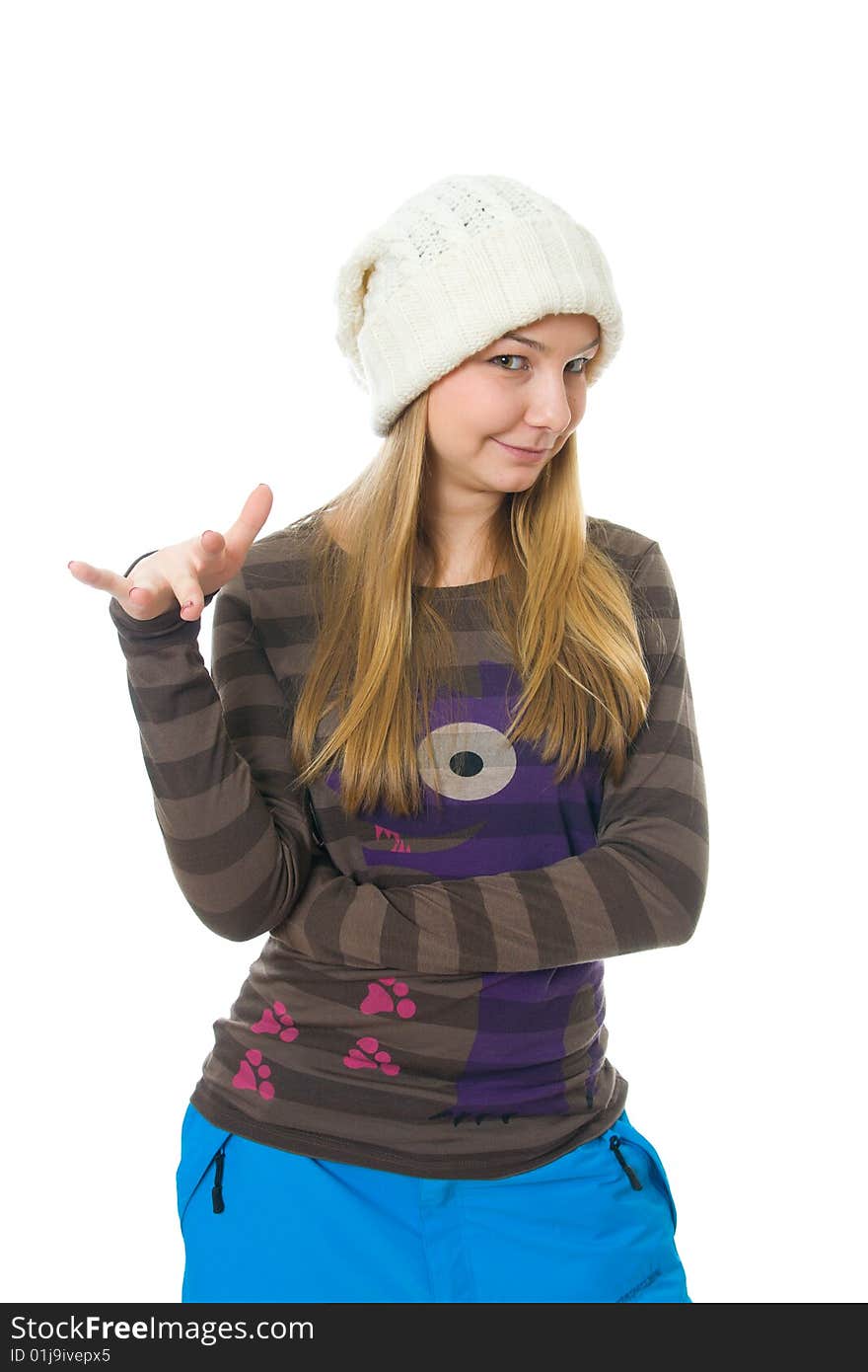 The young attractive girl isolated on a white background