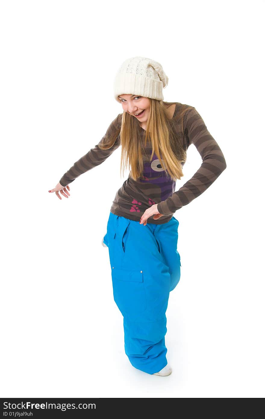 The young attractive girl isolated on a white background