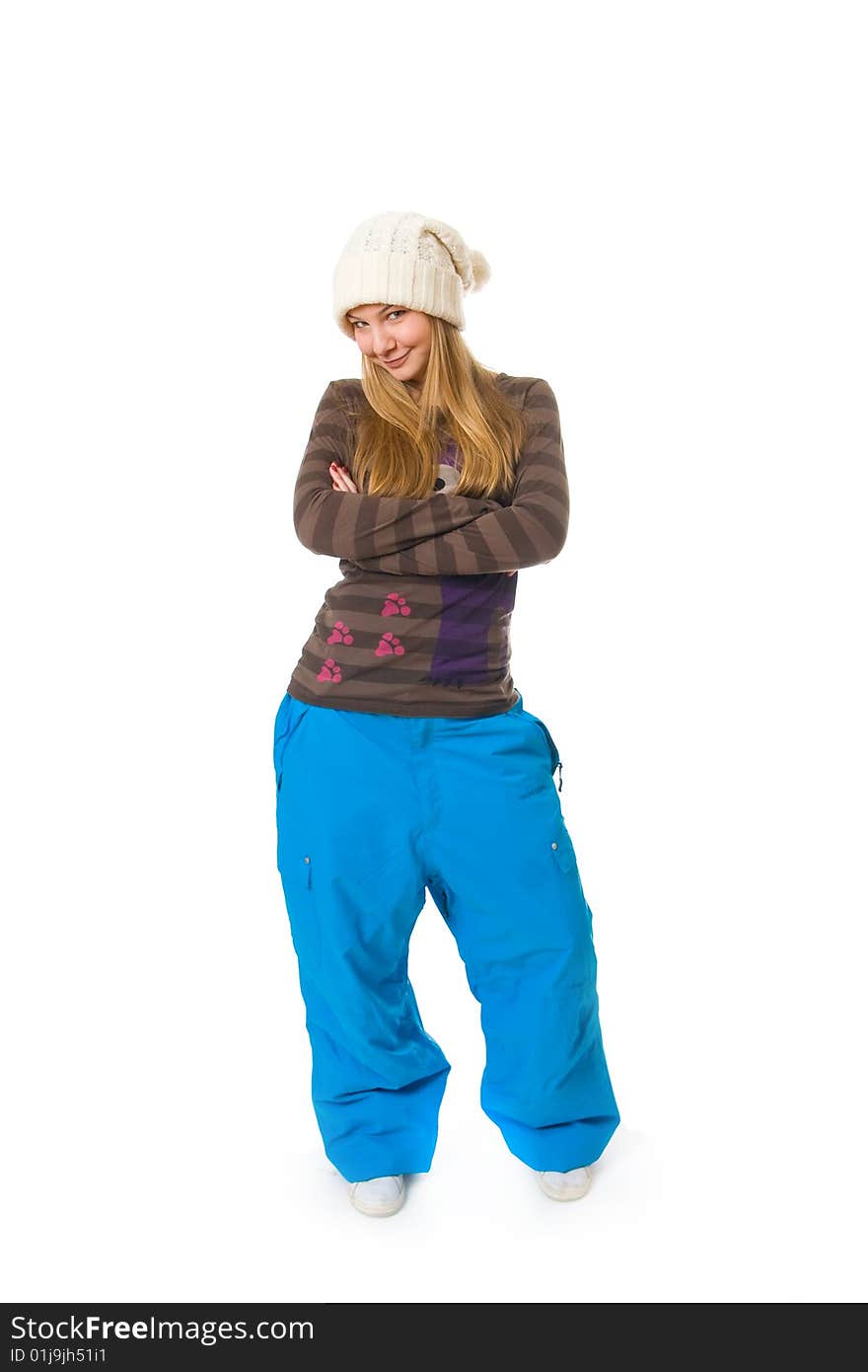 The young attractive girl isolated on a white background