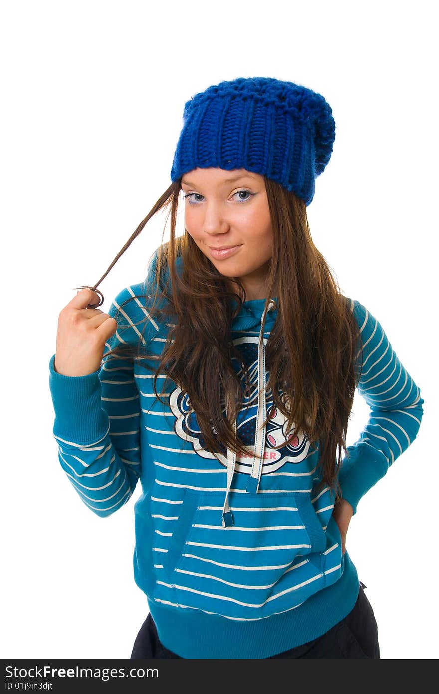 The young attractive girl isolated on a white background