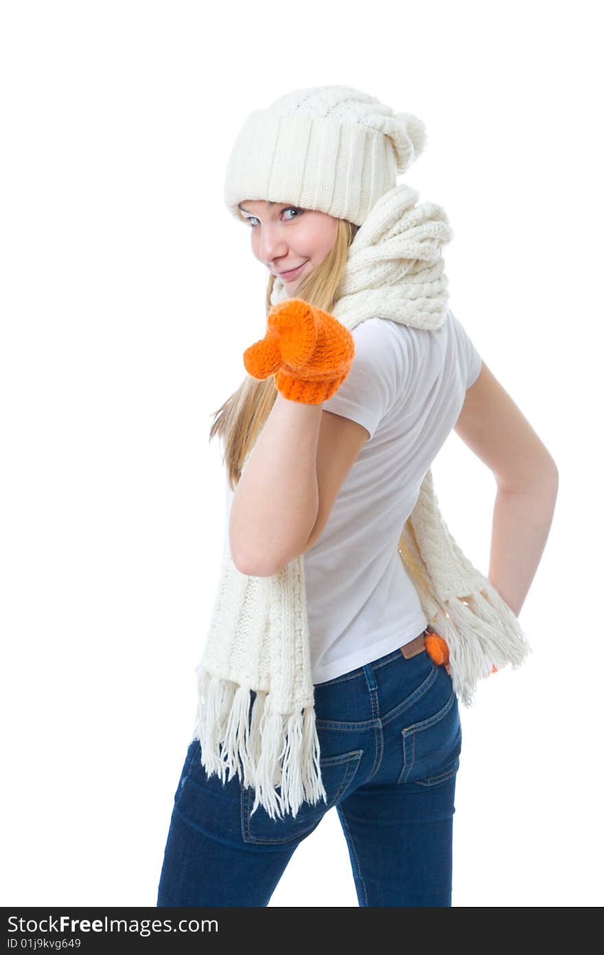 The young attractive girl isolated on a white background