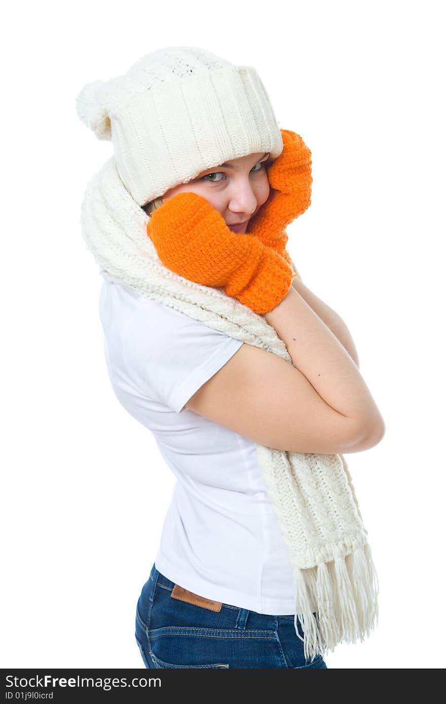 The young attractive girl isolated on a white background