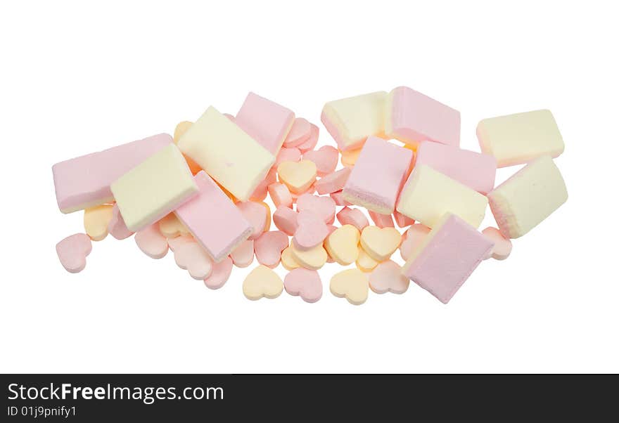 Assorted colors of candy isolated on a white background