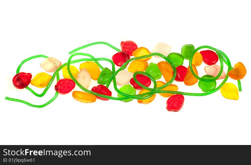 Colorful fruit jelly candy isolated on a white background