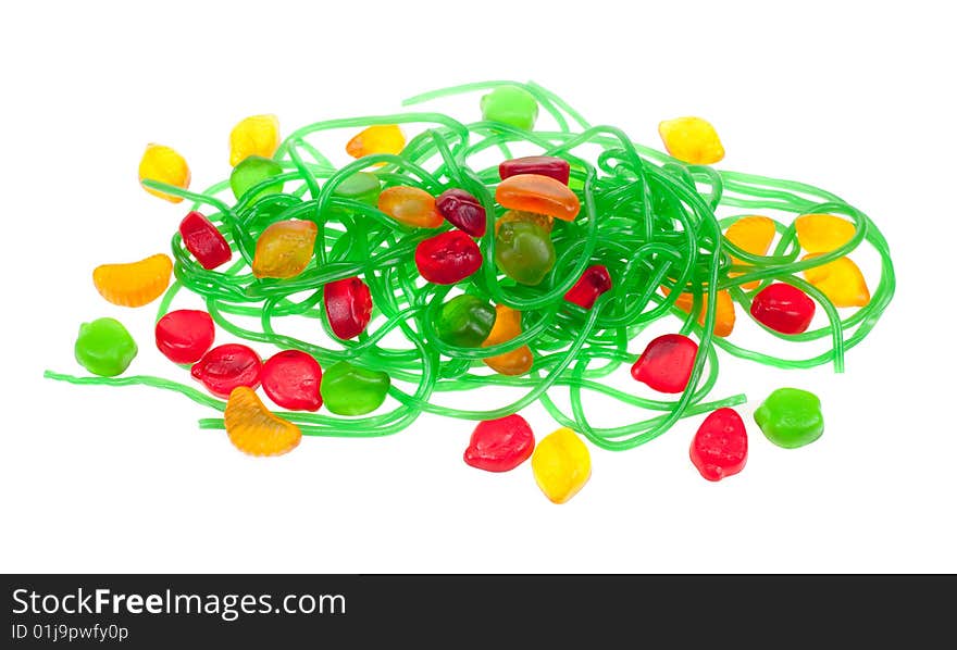 Colorful fruit jelly candy isolated on a white background