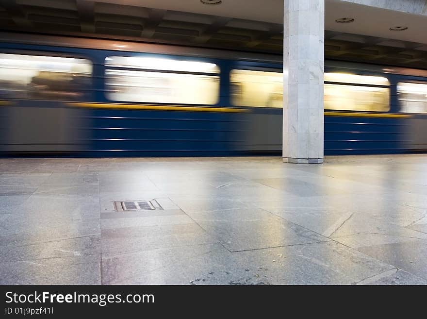 Interior of urban underground railway with column. Interior of urban underground railway with column