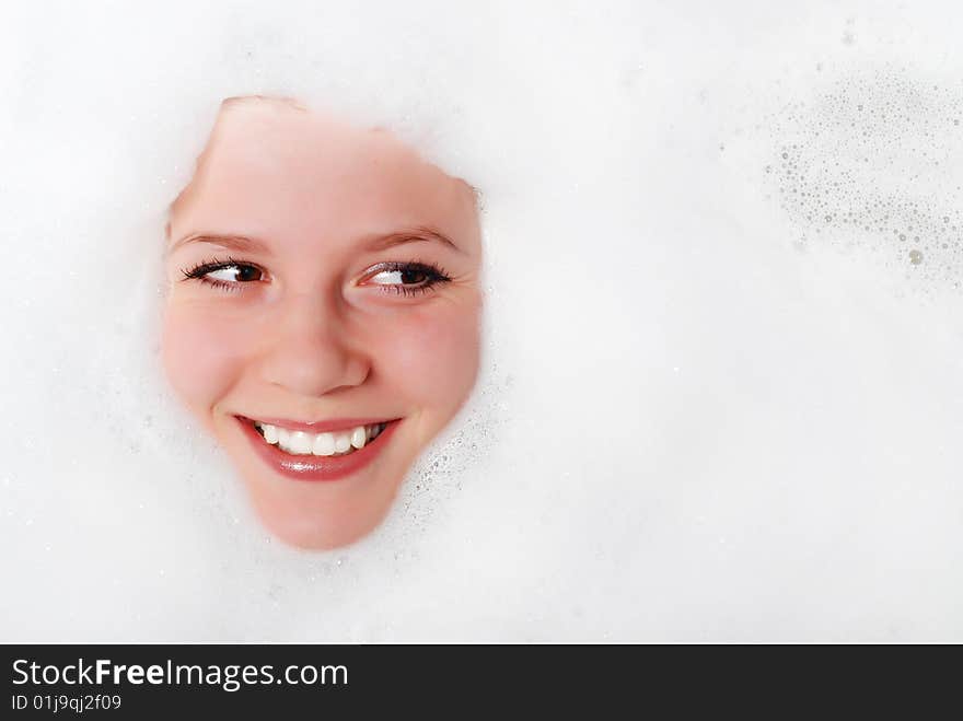 Woman and white foam