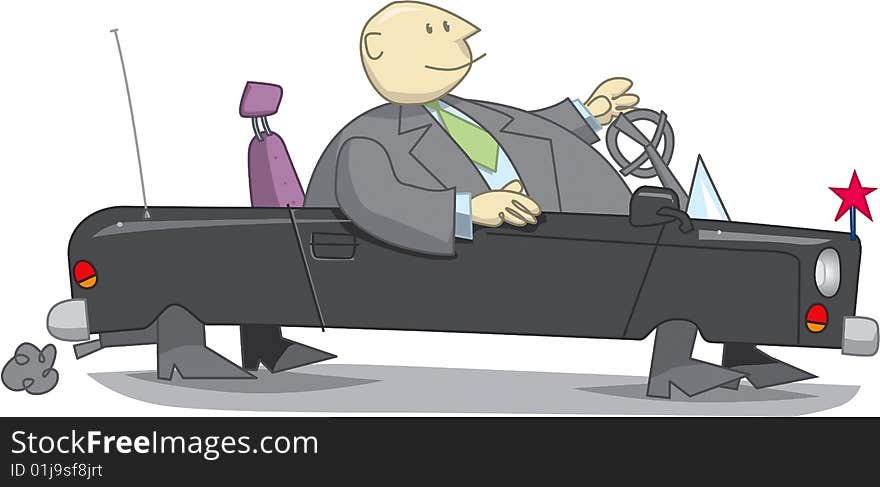 Fat businessman in cabriolet car drive