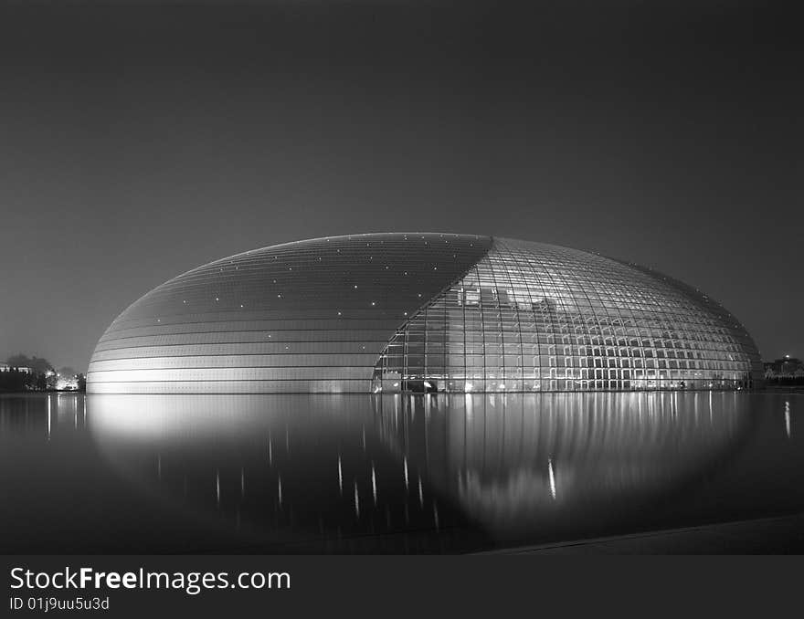 One of the most talked about buildings in Beijing, called the 'Alien Egg'.  Taken with 4x5 view camera, black and white film. One of the most talked about buildings in Beijing, called the 'Alien Egg'.  Taken with 4x5 view camera, black and white film.