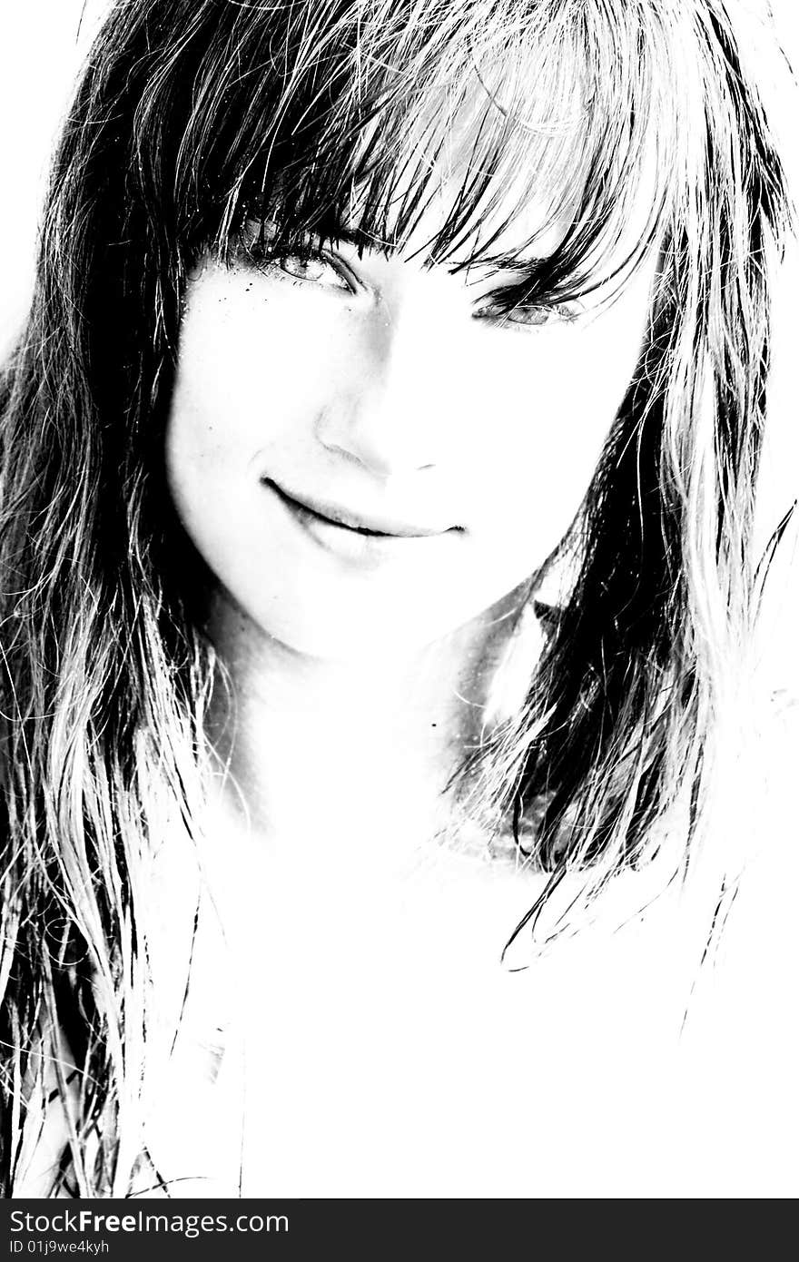 Bw portrait of beautiful girl in high-key