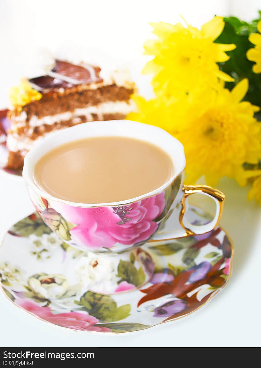 Frothy coffee and chocolate cake. Frothy coffee and chocolate cake