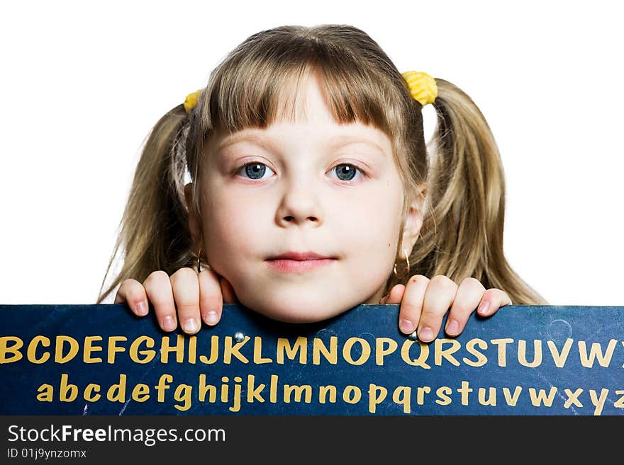 Girl with little blackboard