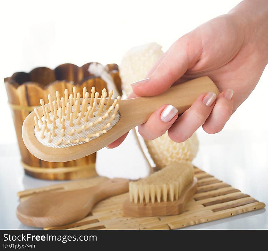 Set for a bath on the white background