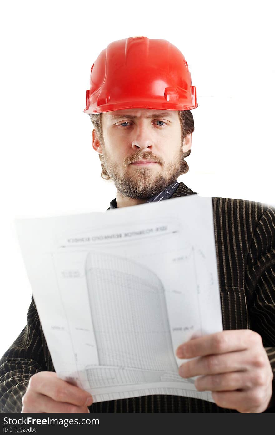 Stock photo: an image of an engineer  in red cap