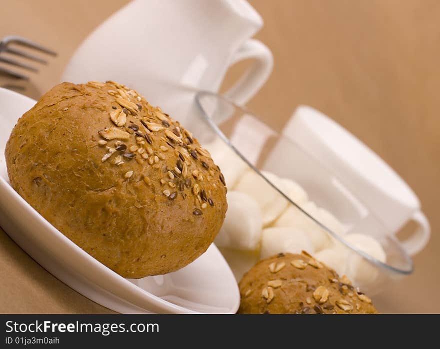 Bread and mozzarella close up