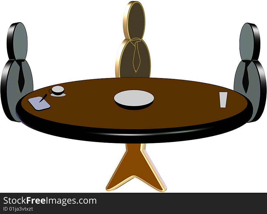Businessmen having conference at round table pictogram in 3d