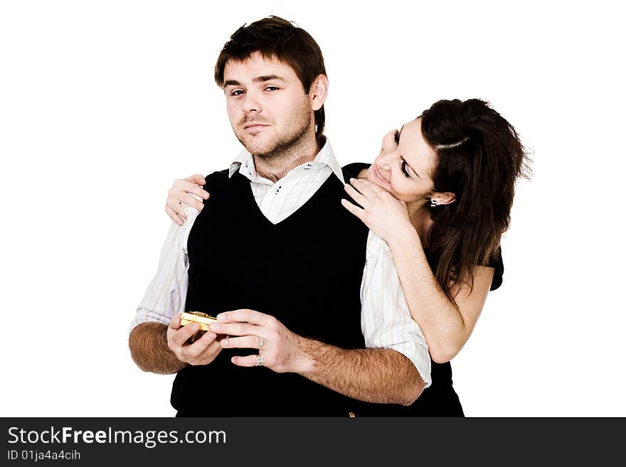 Stock photo: an image of a nice woman and man with box. Stock photo: an image of a nice woman and man with box