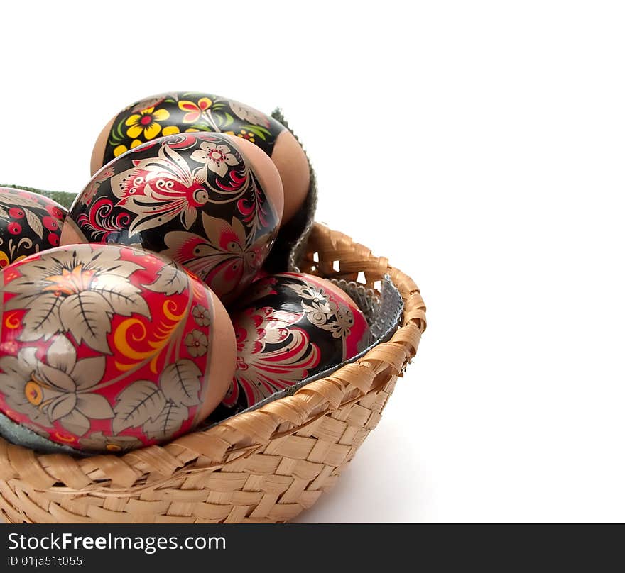 Colored Easter eggs with basket