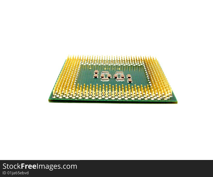 Isolated green computer microprocessor over white background