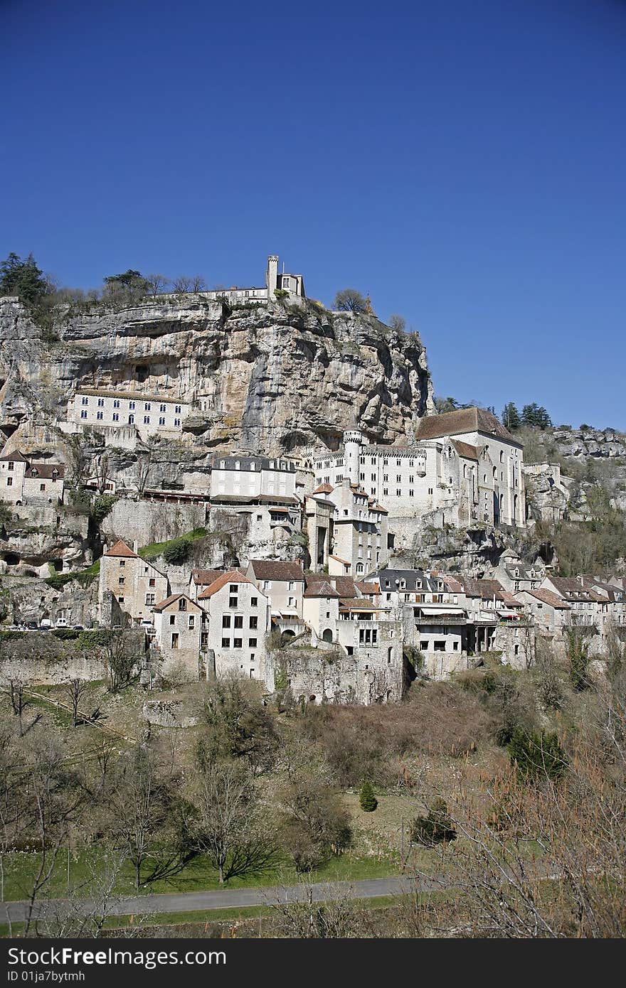 Rocamadour village perched on a cliff, France. Rocamadour village perched on a cliff, France