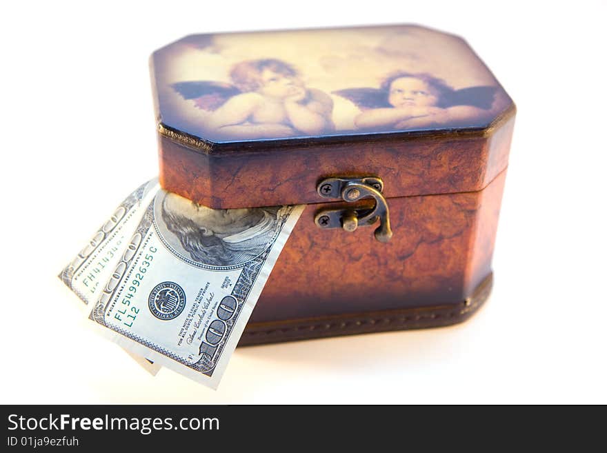 Brown saving box on the white background