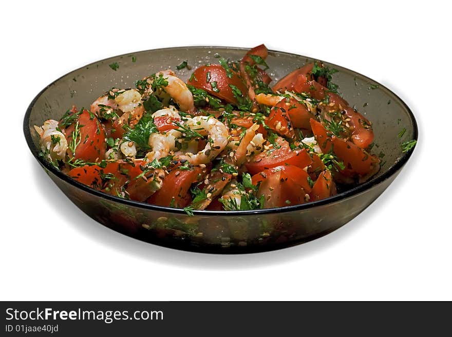 Fresh salad with nice tomato isolated on white. Fresh salad with nice tomato isolated on white