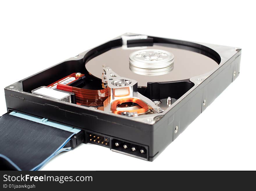 The computer hard disk is isolated on a white background. The computer hard disk is isolated on a white background